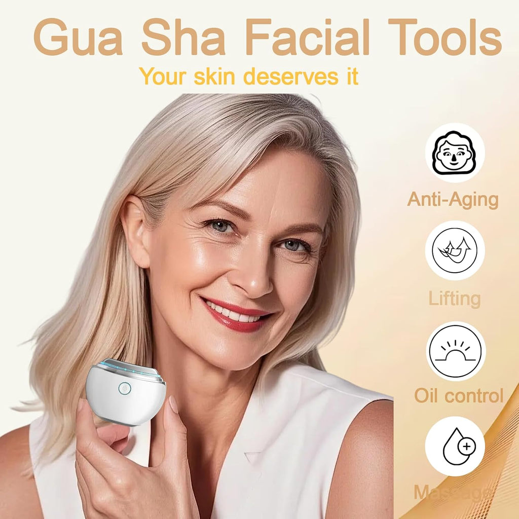 Electric Gua Sha Facial Tool with 4 Color Modes, Heated Gua Sha | Red Light Facial Device with Heat and Vibration for Face, Neck and Jawline Skin Care at Home, Gifts for Women, White